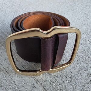 Banana Republic 1990s Vintage LeatherBelt 46” Wide 2.5” Brass Buckle Made in USA